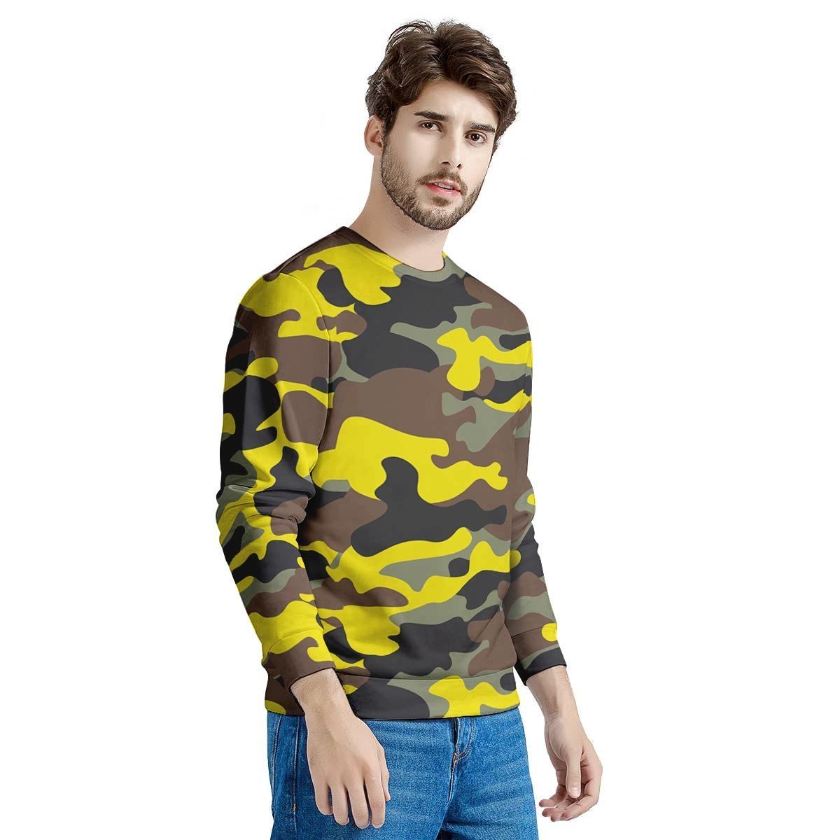 Woodland And Yellow Camo Print Men's Sweatshirt-grizzshop