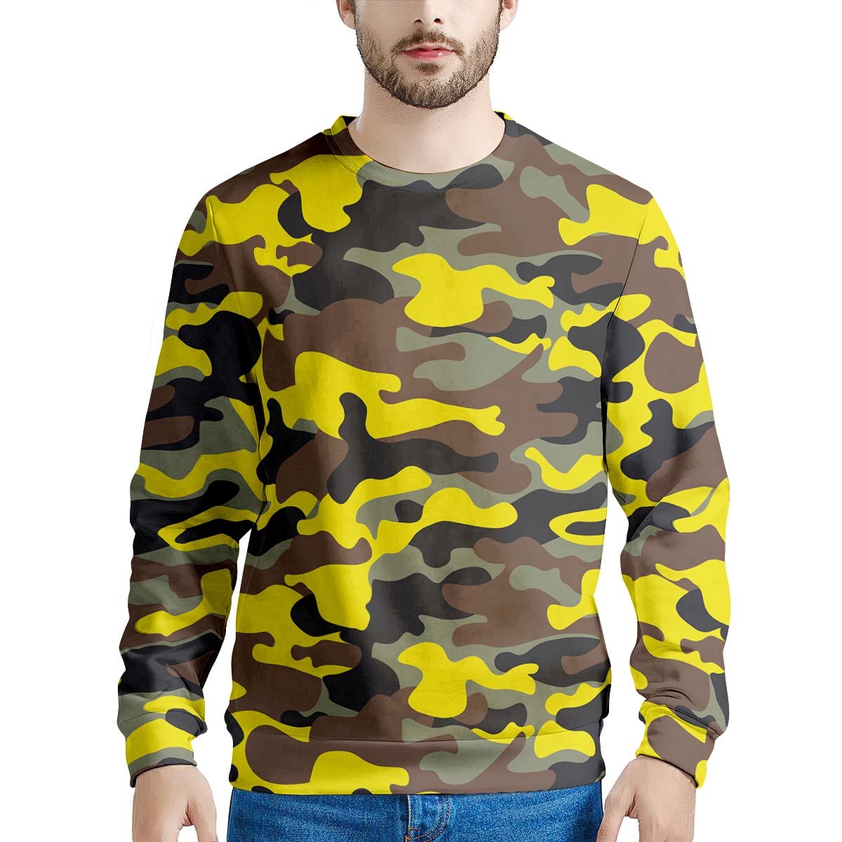 Woodland And Yellow Camo Print Men's Sweatshirt-grizzshop