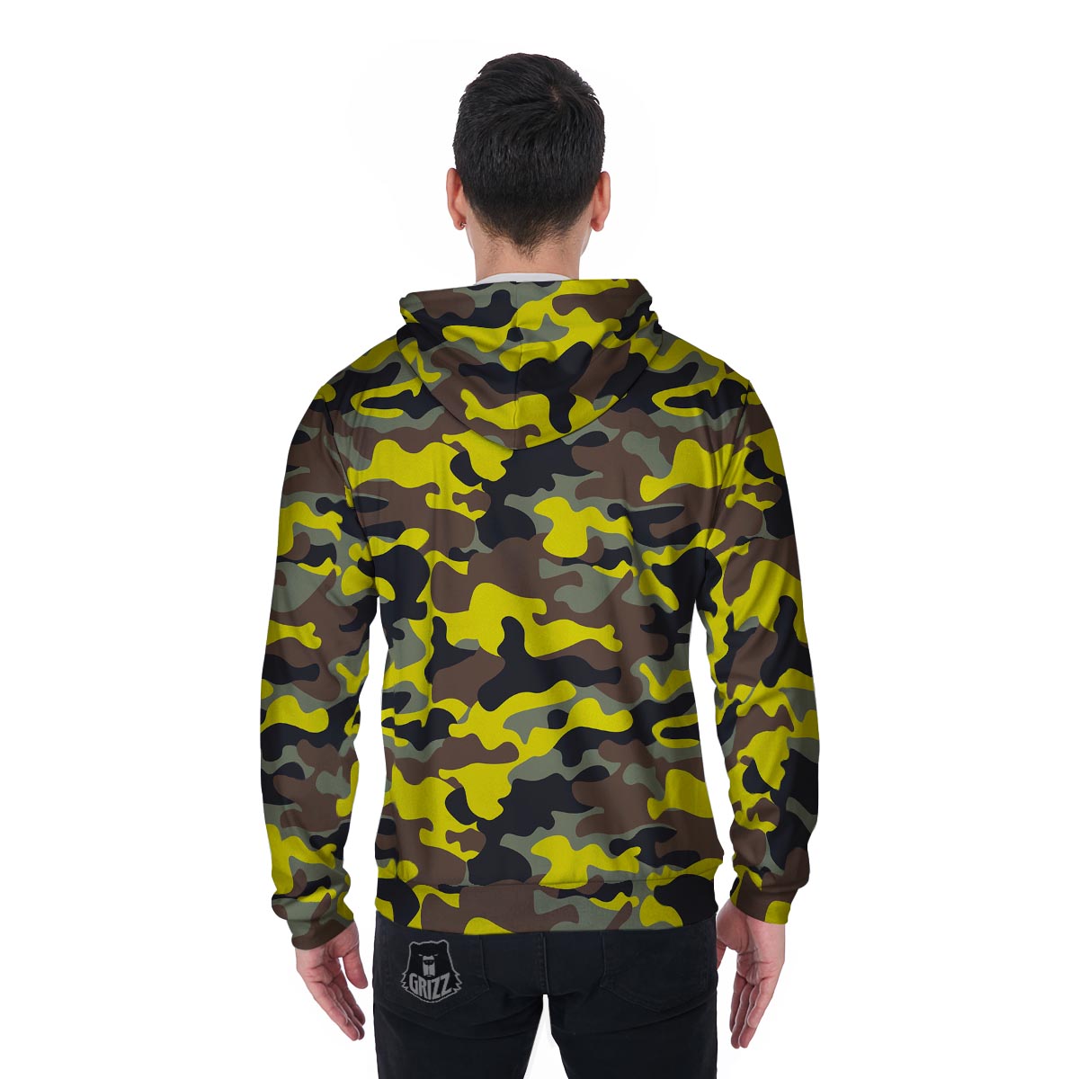 Woodland And Yellow Camo Print Men's Zip Up Hoodie-grizzshop