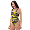 Woodland And Yellow Camo Print One Piece Swimsuite-grizzshop