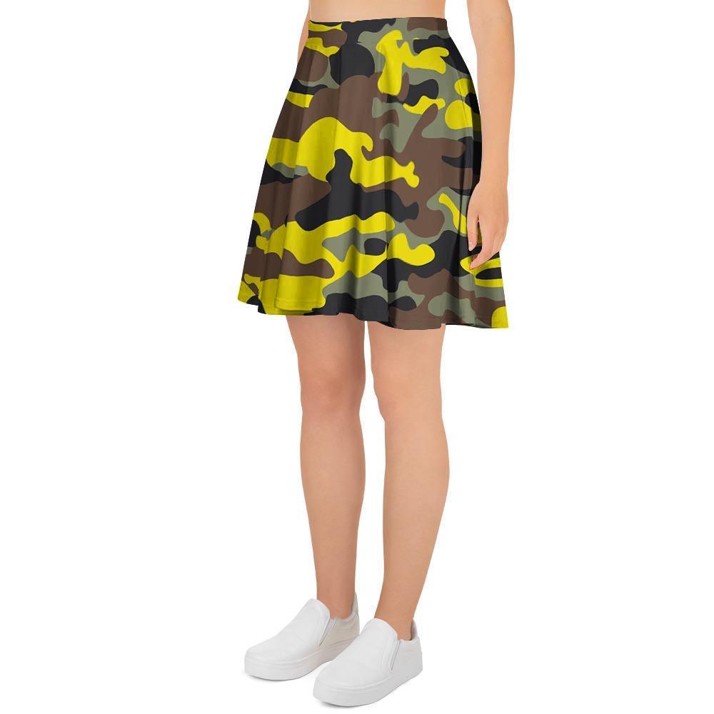 Woodland And Yellow Camo Print Women's Skirt-grizzshop