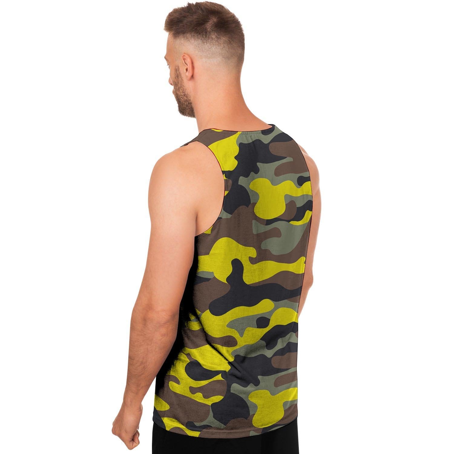 Woodland And Yellow Camo Print Men's Tank Tops-grizzshop