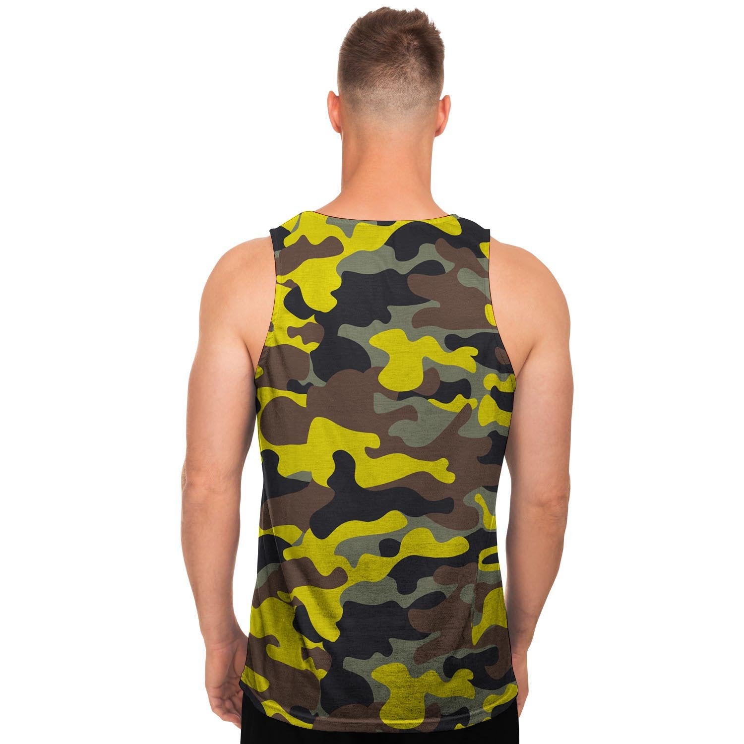 Woodland And Yellow Camo Print Men's Tank Tops-grizzshop