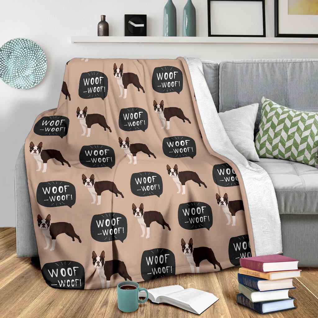 Woof Woof Boston Terrier Pattern Print Blanket-grizzshop
