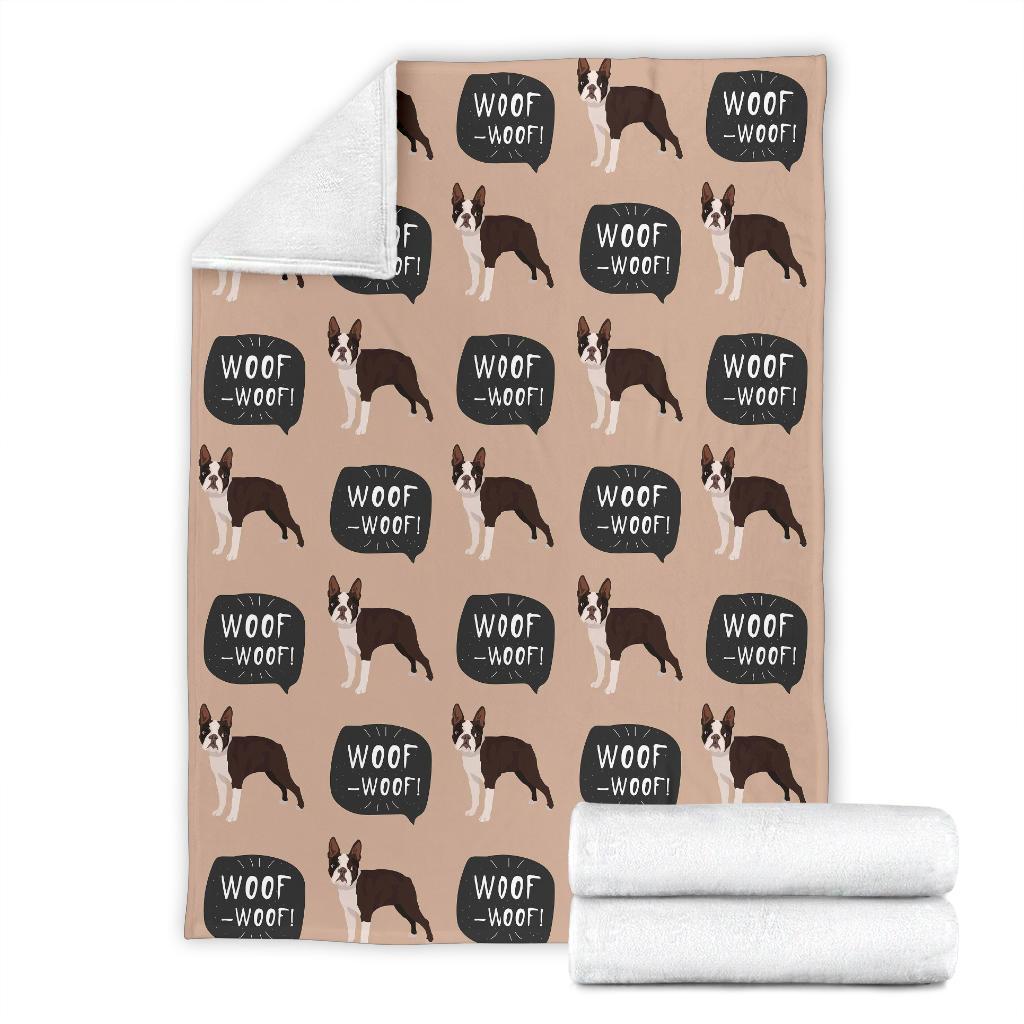 Woof Woof Boston Terrier Pattern Print Blanket-grizzshop