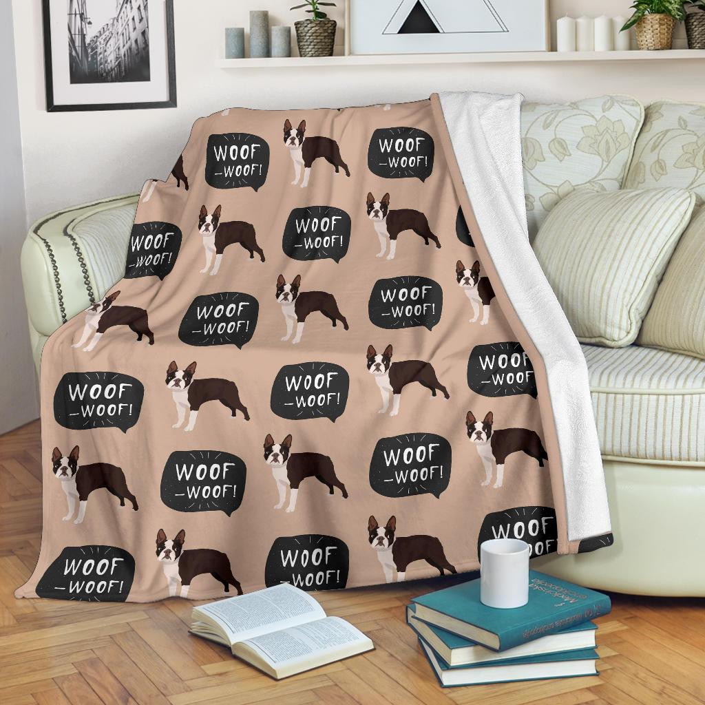 Woof Woof Boston Terrier Pattern Print Blanket-grizzshop