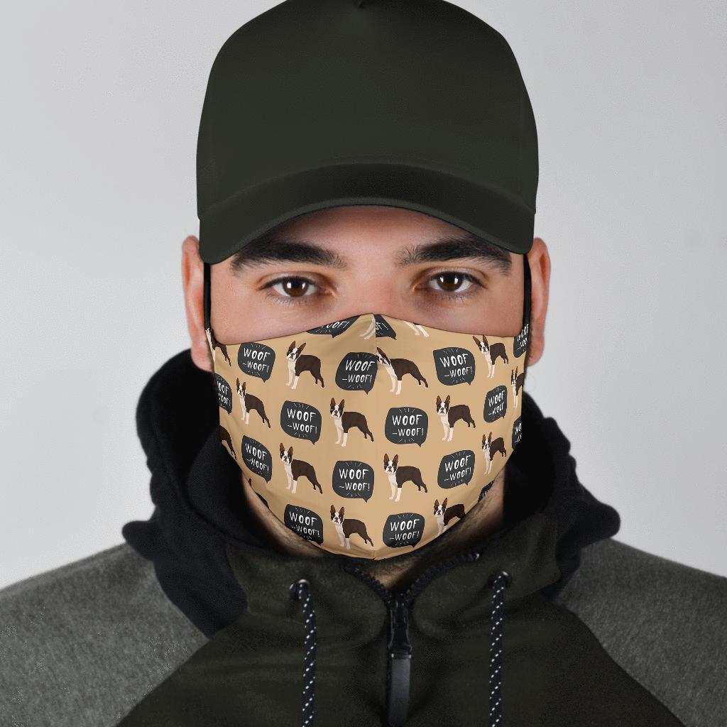 Woof Woof Boston Terrier Pattern Print Face Mask-grizzshop