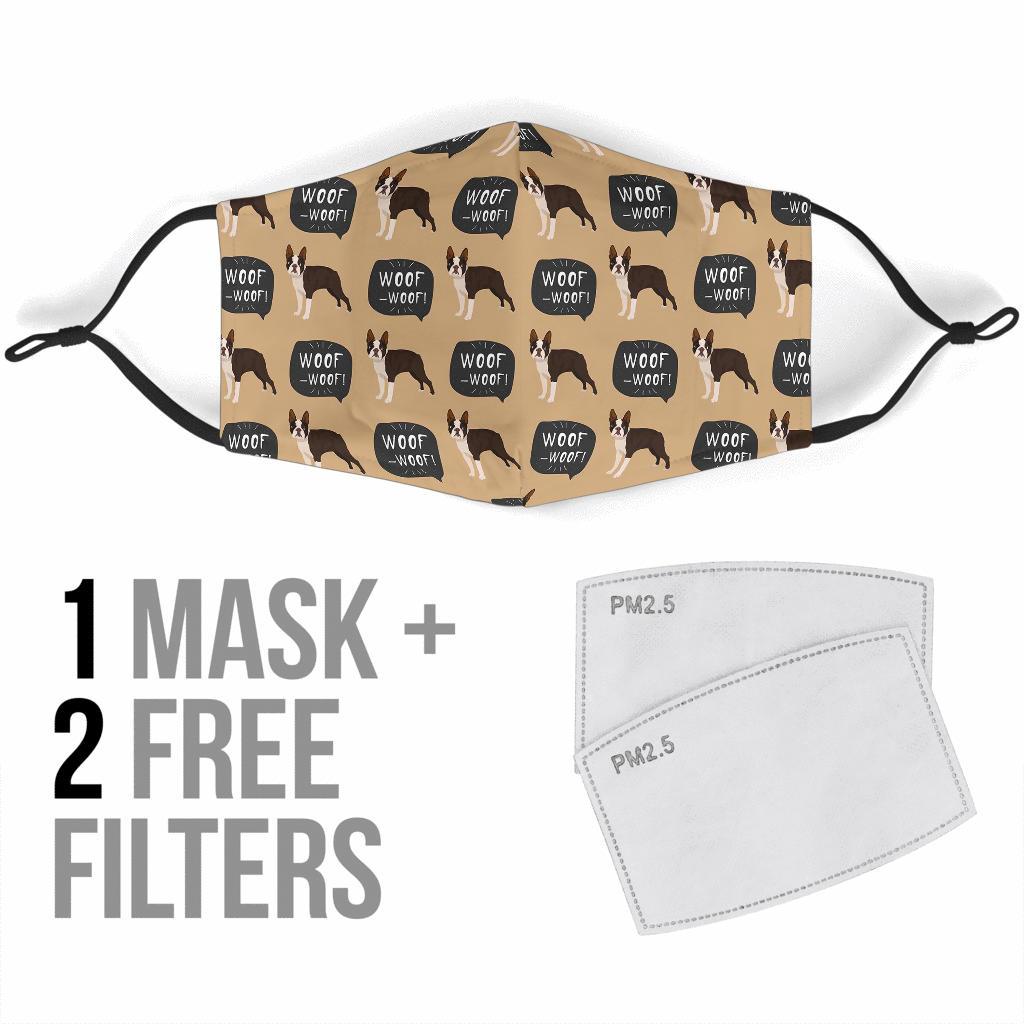 Woof Woof Boston Terrier Pattern Print Face Mask-grizzshop