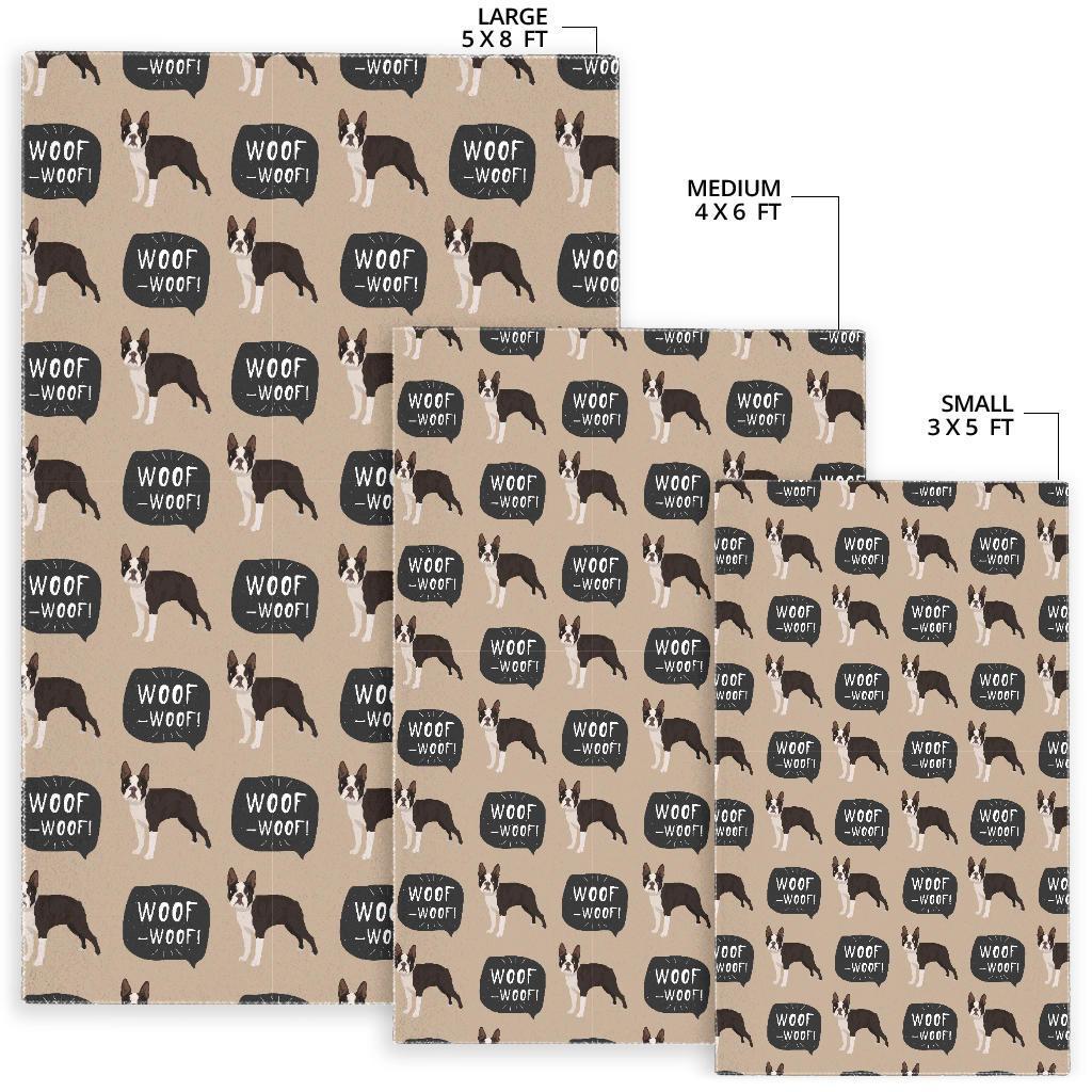 Woof Woof Boston Terrier Pattern Print Floor Mat-grizzshop