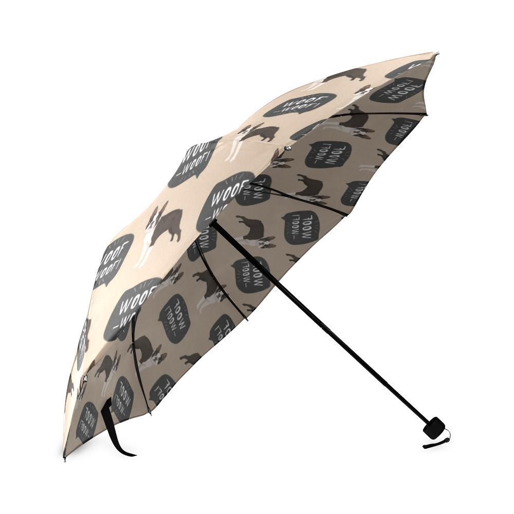 Woof Woof Boston Terrier Pattern Print Foldable Umbrella-grizzshop
