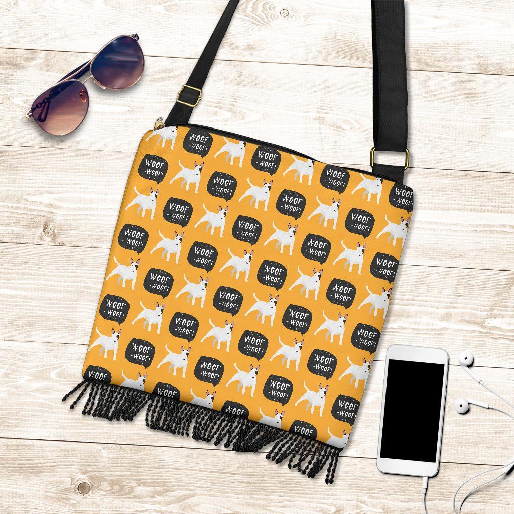 Woof Woof Bull Terrier Pattern Print Crossbody Bags-grizzshop