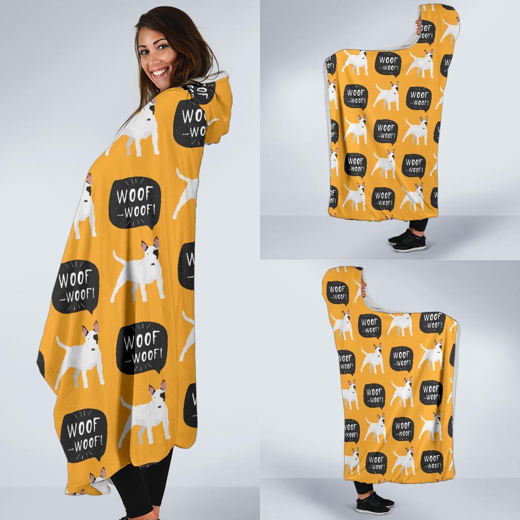 Woof Woof Bull Terrier Pattern Print Hooded Blanket-grizzshop