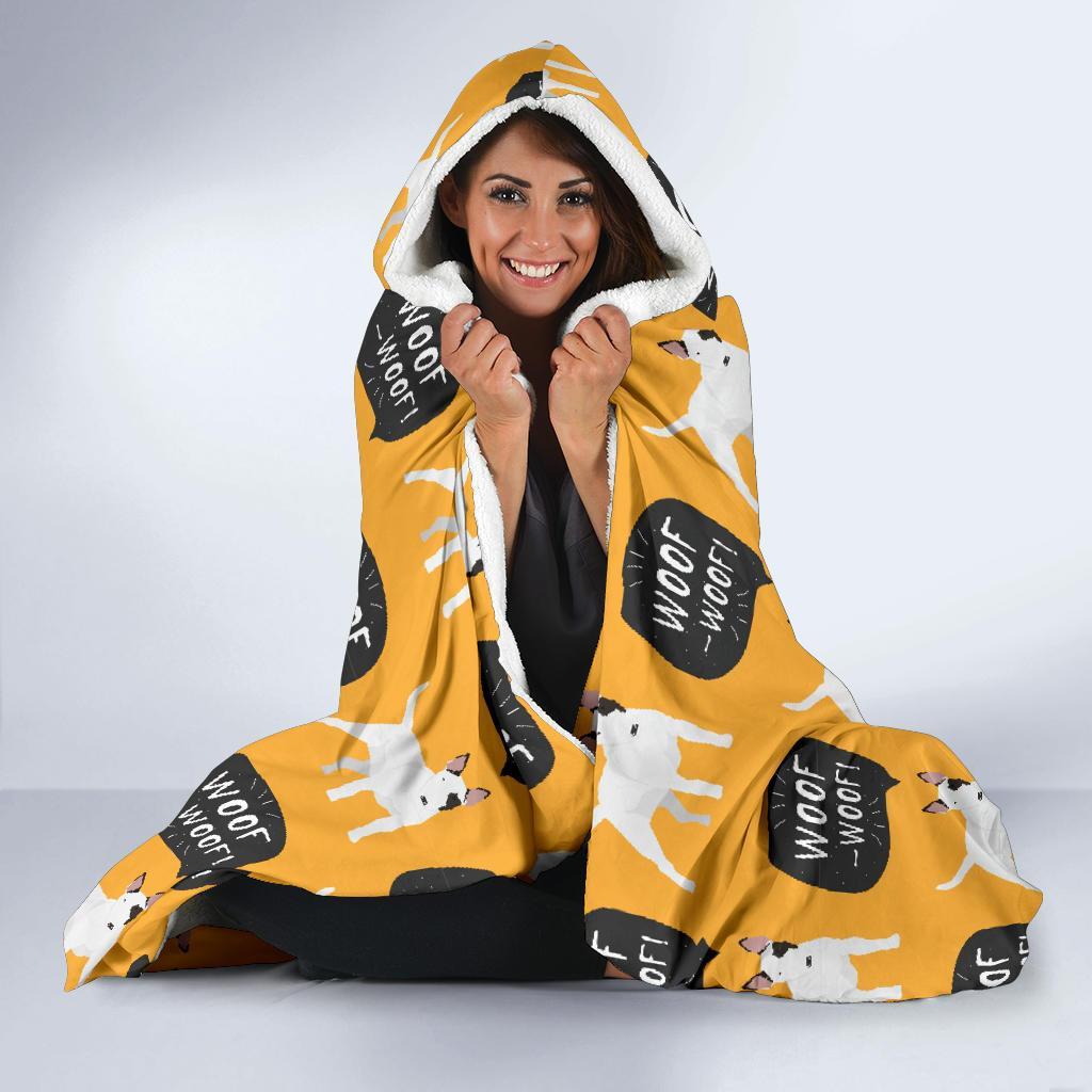 Woof Woof Bull Terrier Pattern Print Hooded Blanket-grizzshop