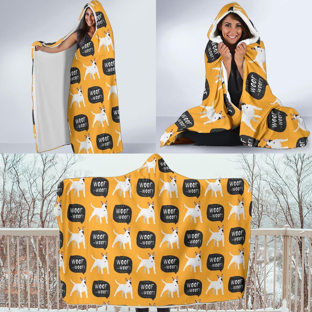Woof Woof Bull Terrier Pattern Print Hooded Blanket-grizzshop