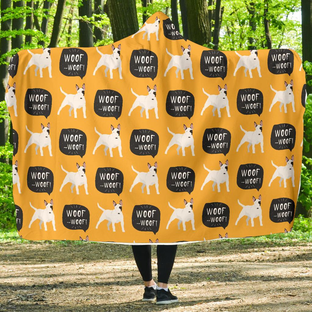 Woof Woof Bull Terrier Pattern Print Hooded Blanket-grizzshop