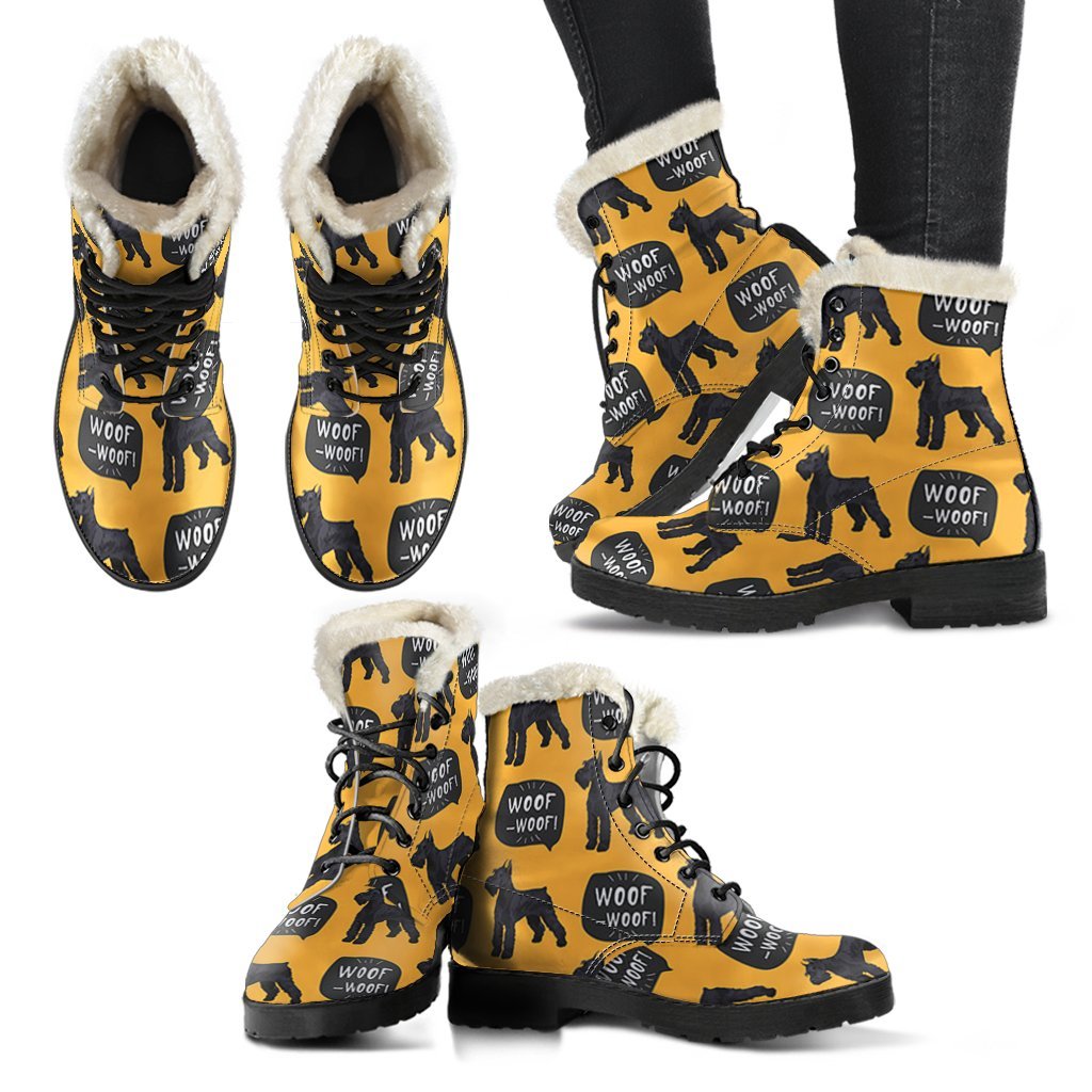 Woof Woof Schnauzer Dog Print Pattern Comfy Winter Boots-grizzshop