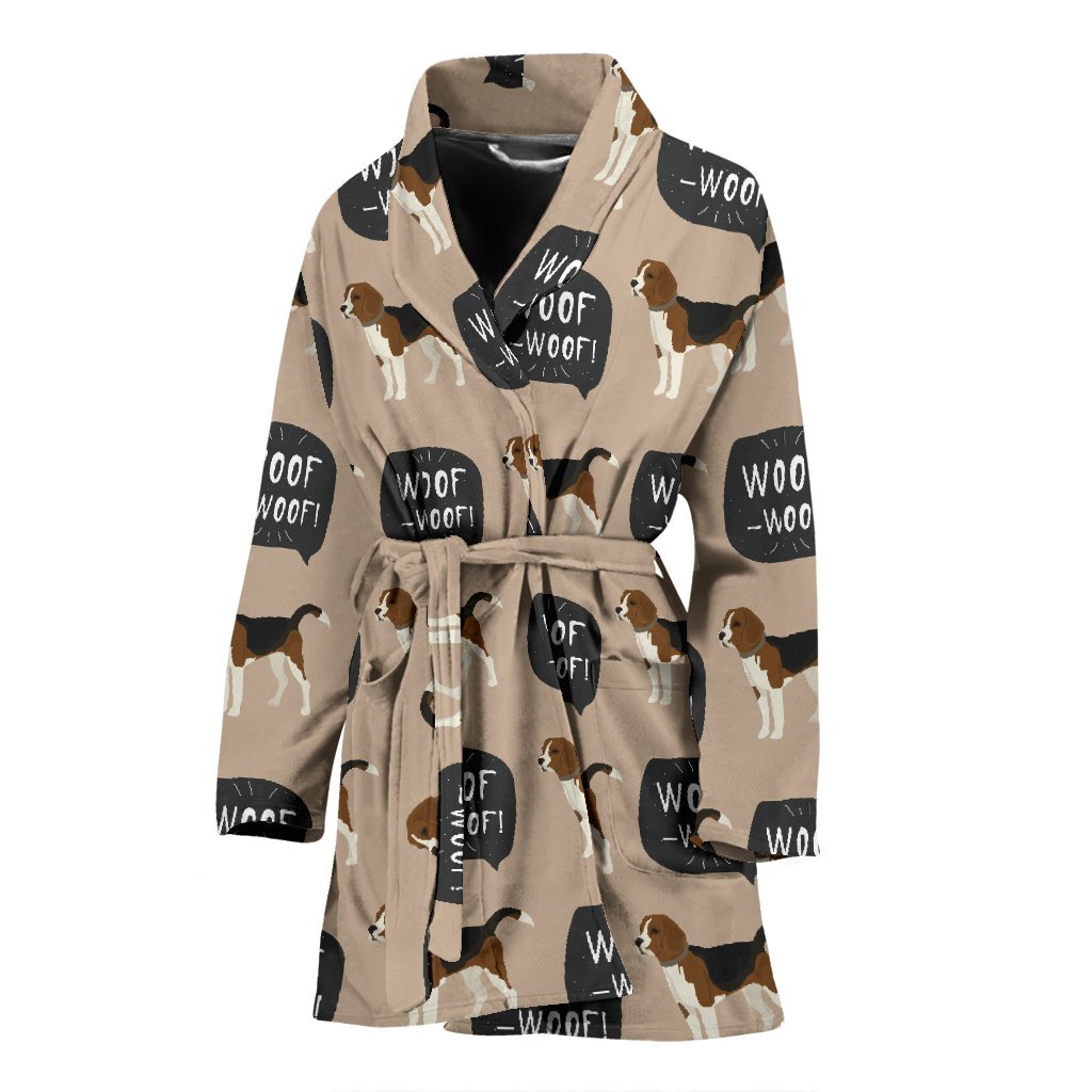 Woof Woof Beagle Pattern Print Women Long Robe-grizzshop