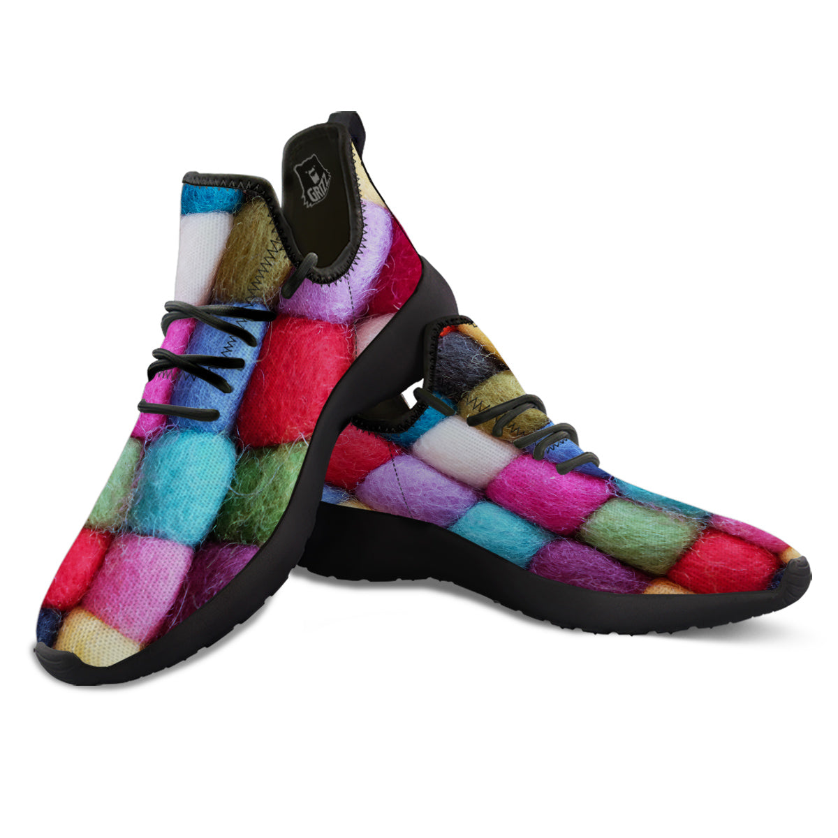 Wool Yarns Colorful Print Black Athletic Shoes-grizzshop