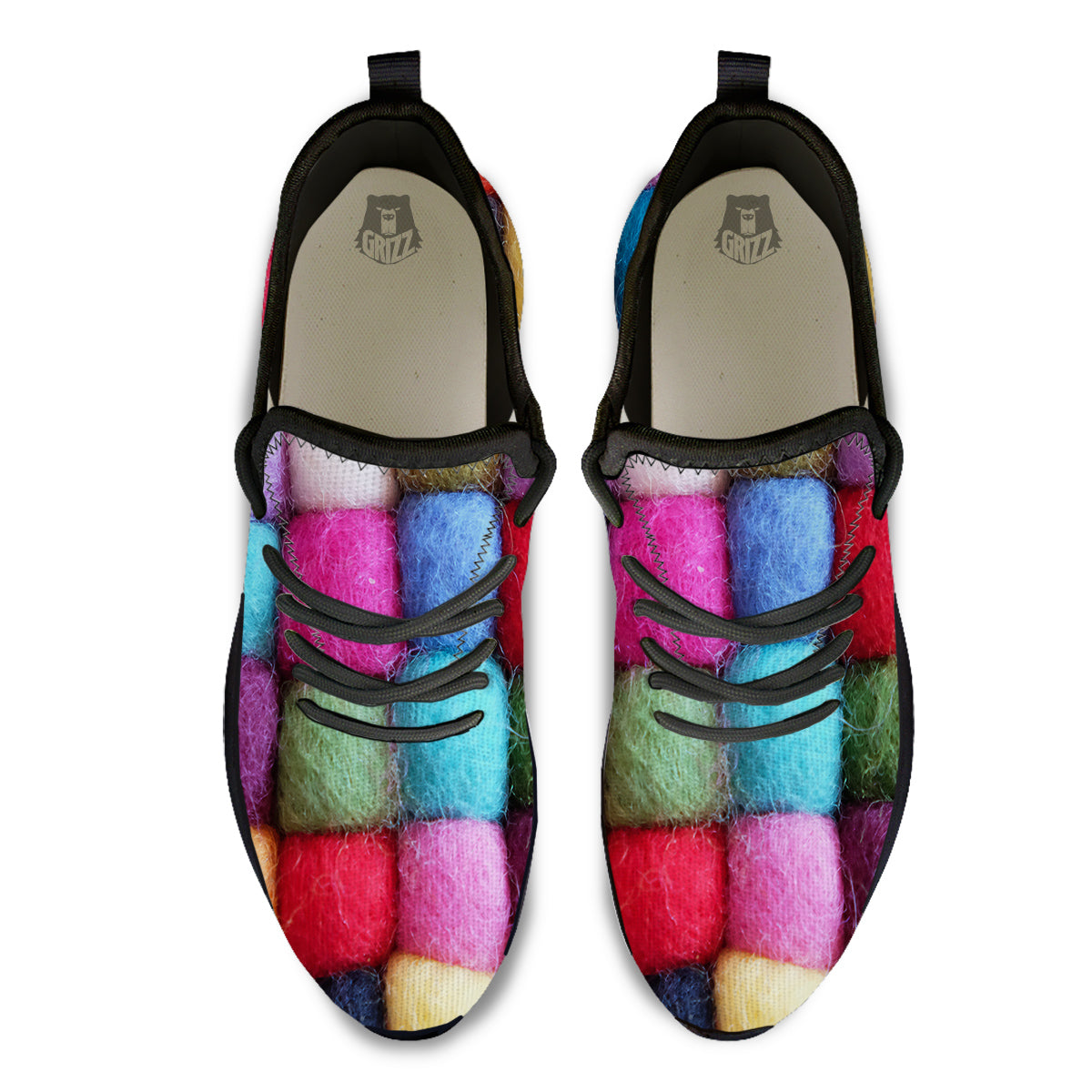 Wool Yarns Colorful Print Black Athletic Shoes-grizzshop