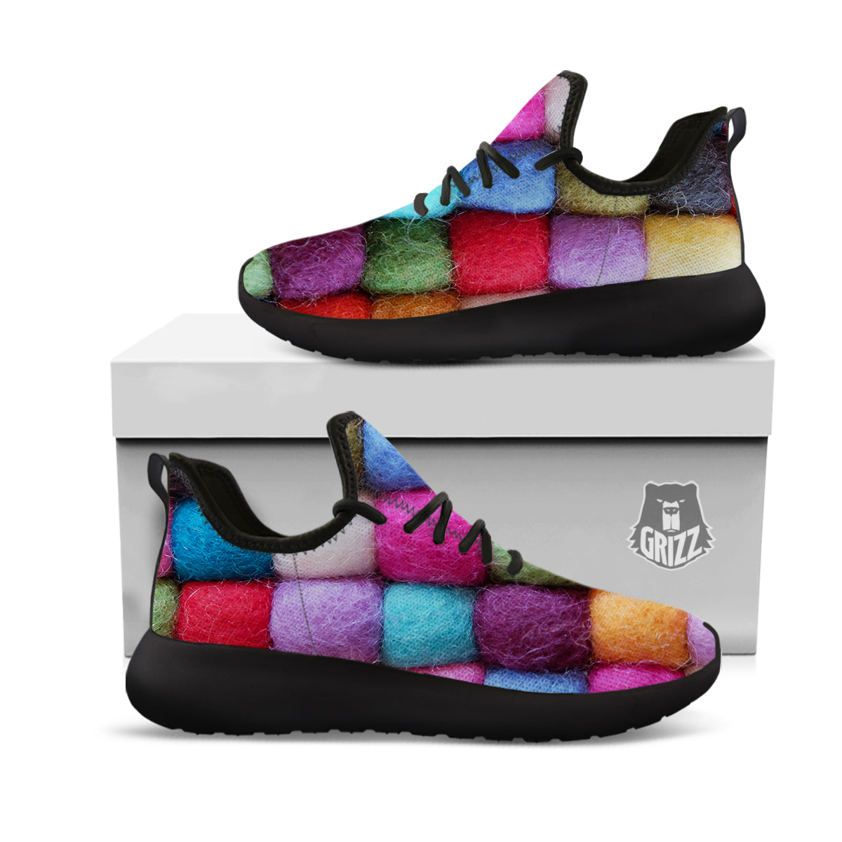 Wool Yarns Colorful Print Black Athletic Shoes-grizzshop
