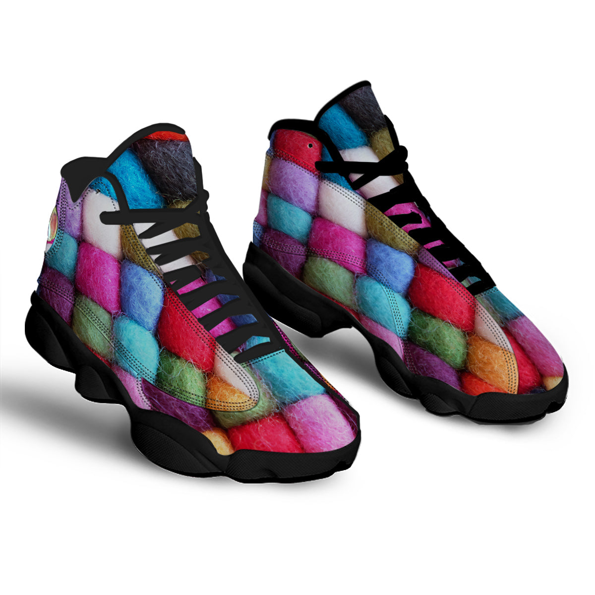 Wool Yarns Colorful Print Black Basketball Shoes-grizzshop