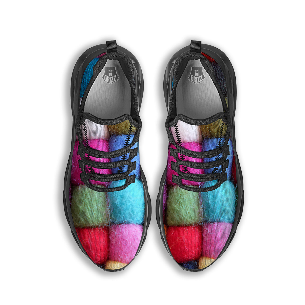 Wool Yarns Colorful Print Black Running Shoes-grizzshop