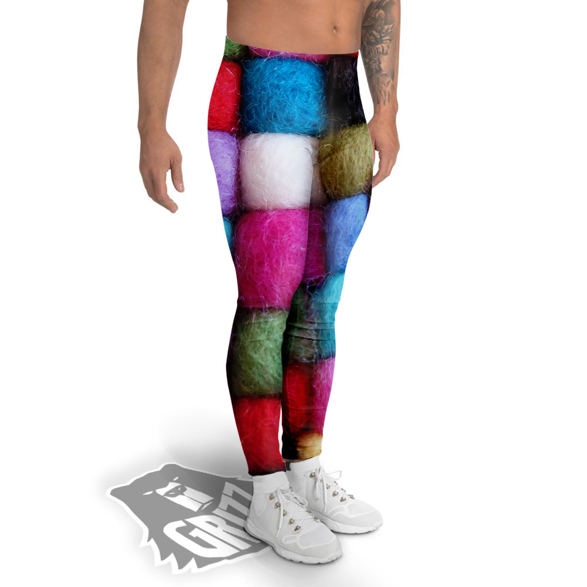 Wool Yarns Colorful Print Men's Leggings-grizzshop
