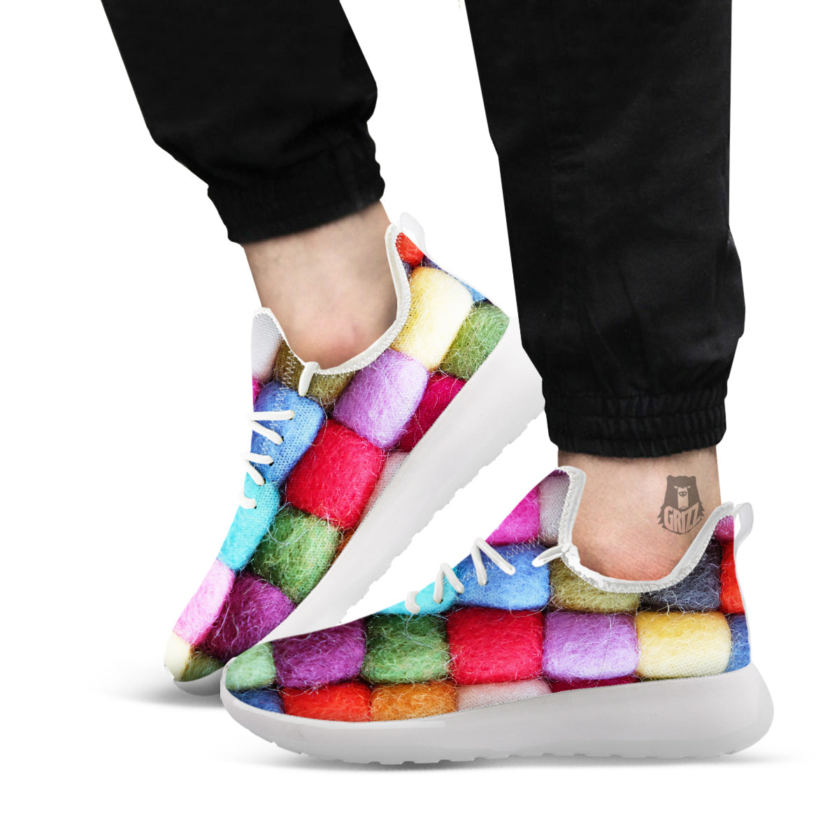 Wool Yarns Colorful Print White Athletic Shoes-grizzshop