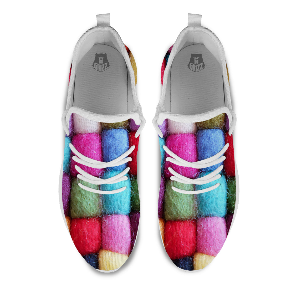 Wool Yarns Colorful Print White Athletic Shoes-grizzshop