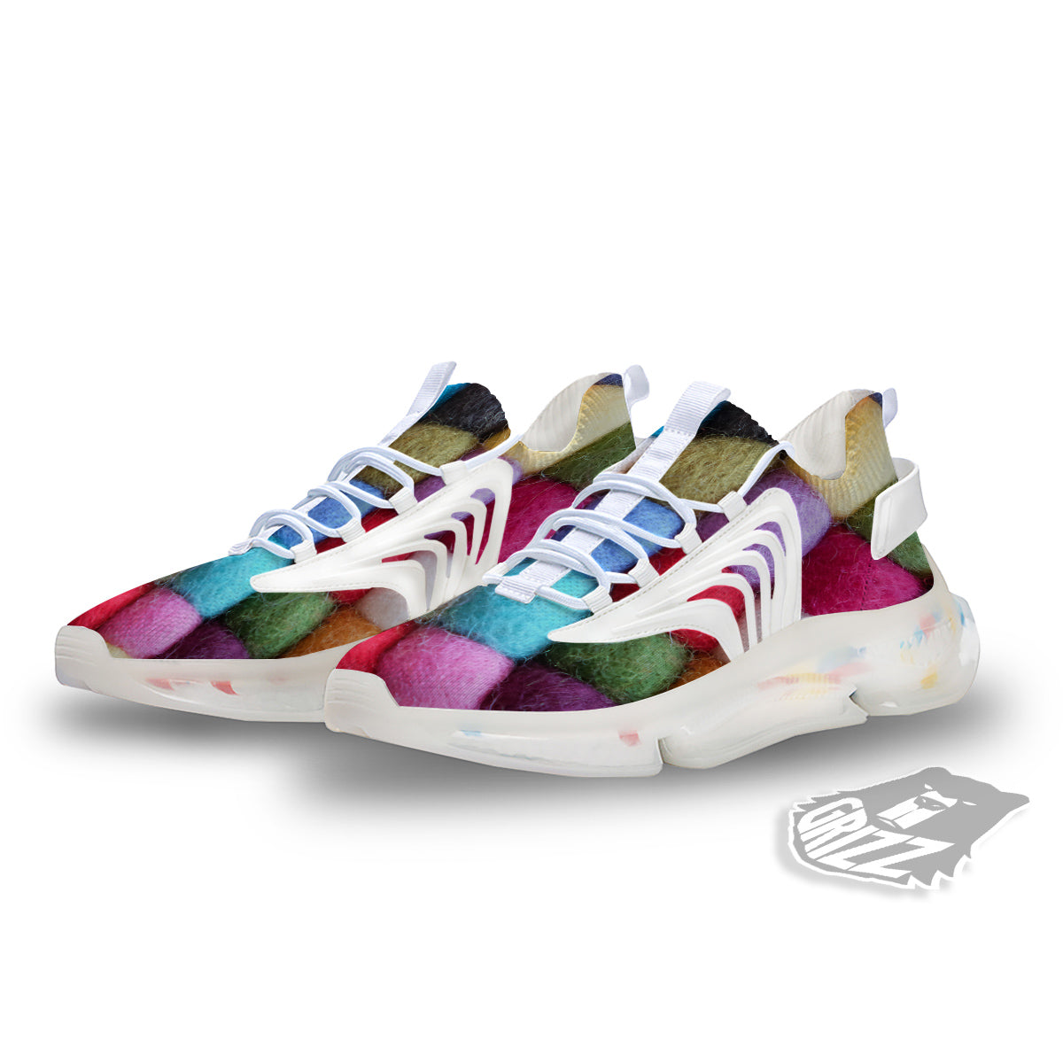 Wool Yarns Colorful Print White Gym Shoes-grizzshop