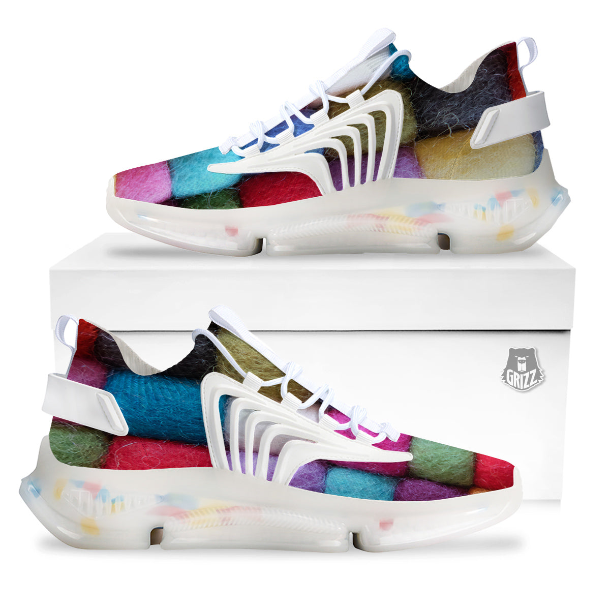 Wool Yarns Colorful Print White Gym Shoes-grizzshop