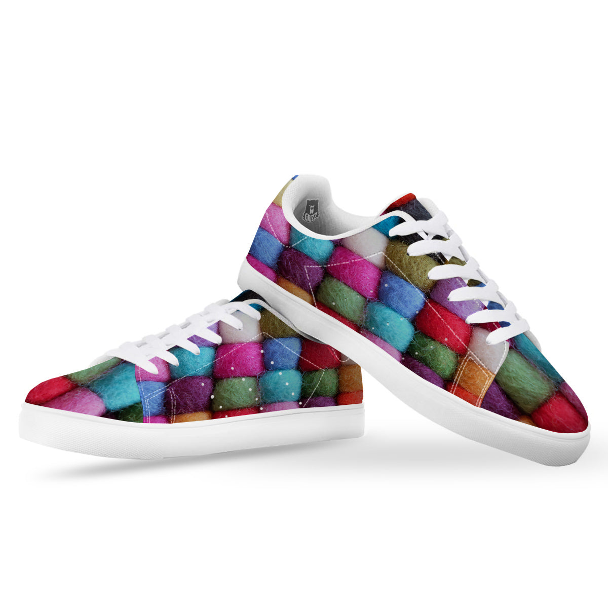 Wool Yarns Colorful Print White Low Top Sneakers-grizzshop