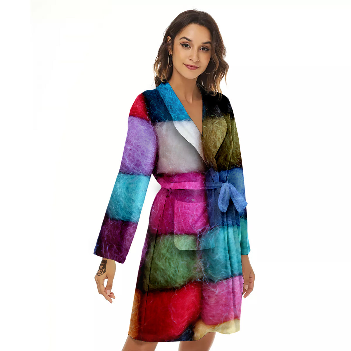 Wool Yarns Colorful Print Women's Robe-grizzshop