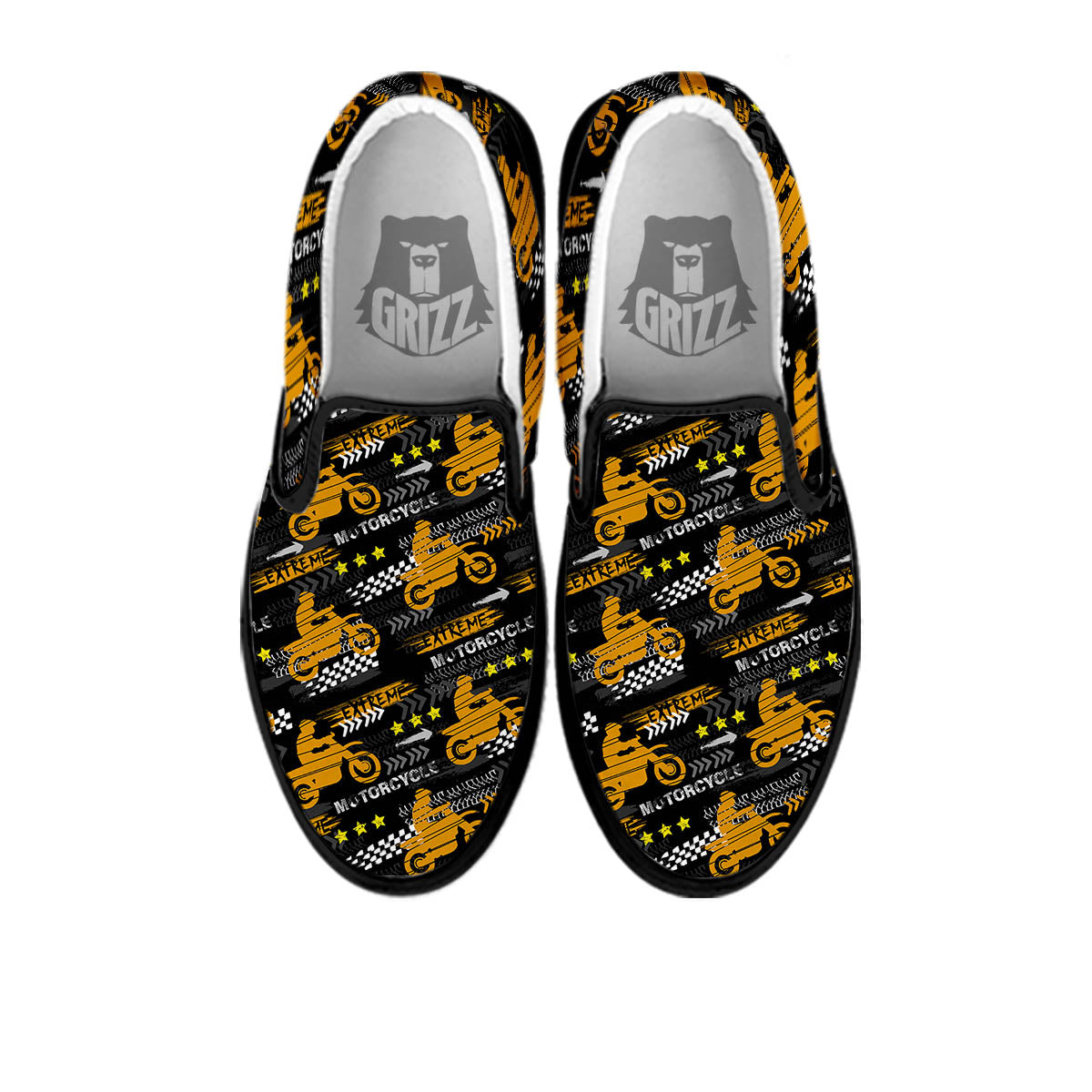 Words Motorcycle Print Pattern Black Slip On Shoes-grizzshop