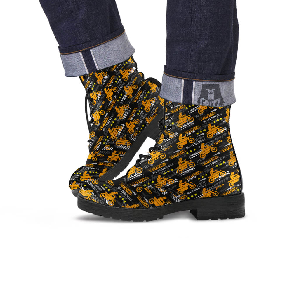 Words Motorcycle Print Pattern Leather Boots-grizzshop
