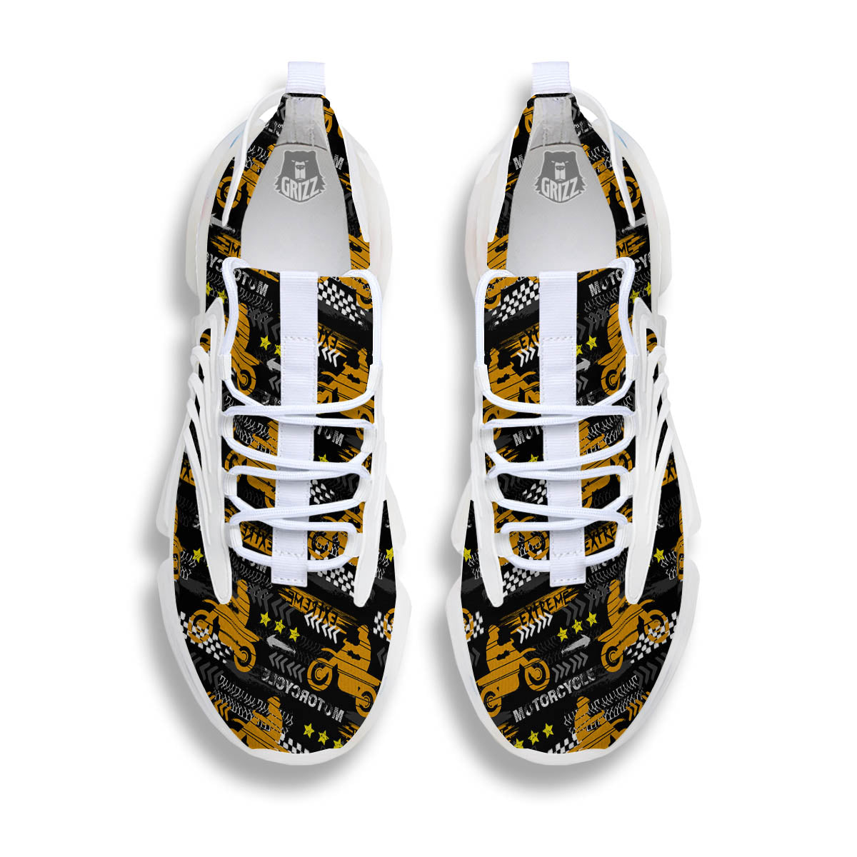 Words Motorcycle Print Pattern White Gym Shoes-grizzshop