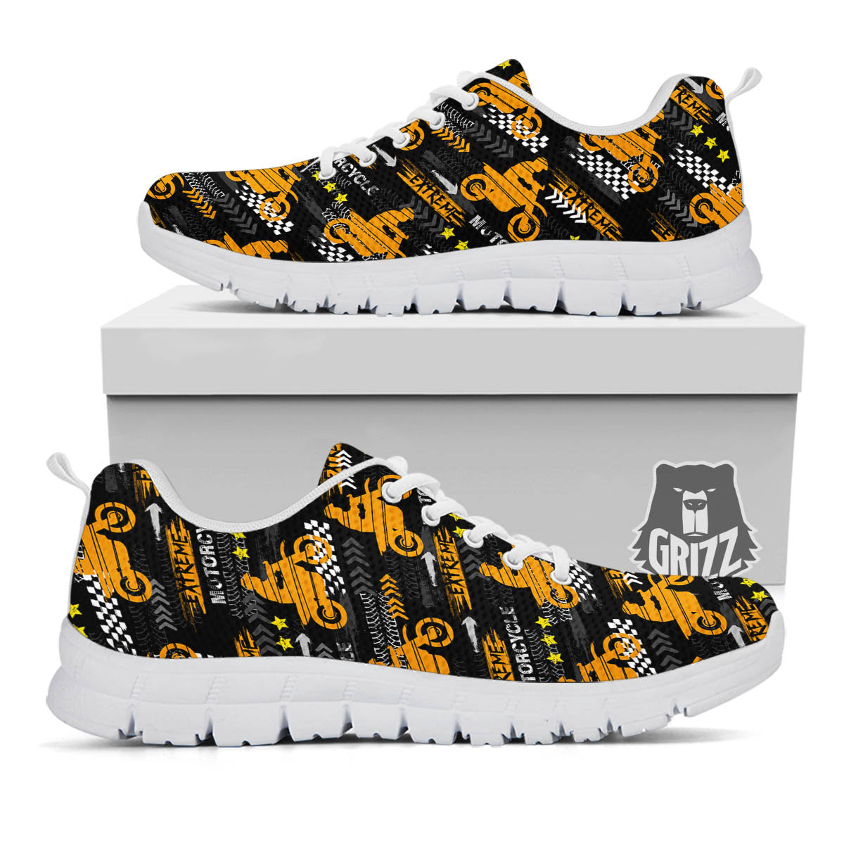 Words Motorcycle Print Pattern White Sneaker-grizzshop