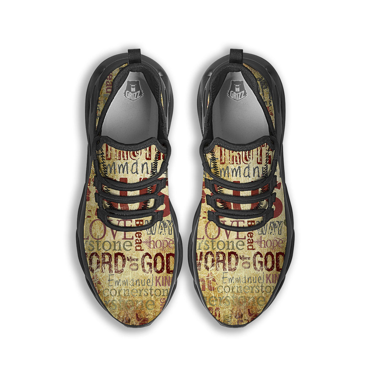 Words Old Religious Print Black Running Shoes-grizzshop