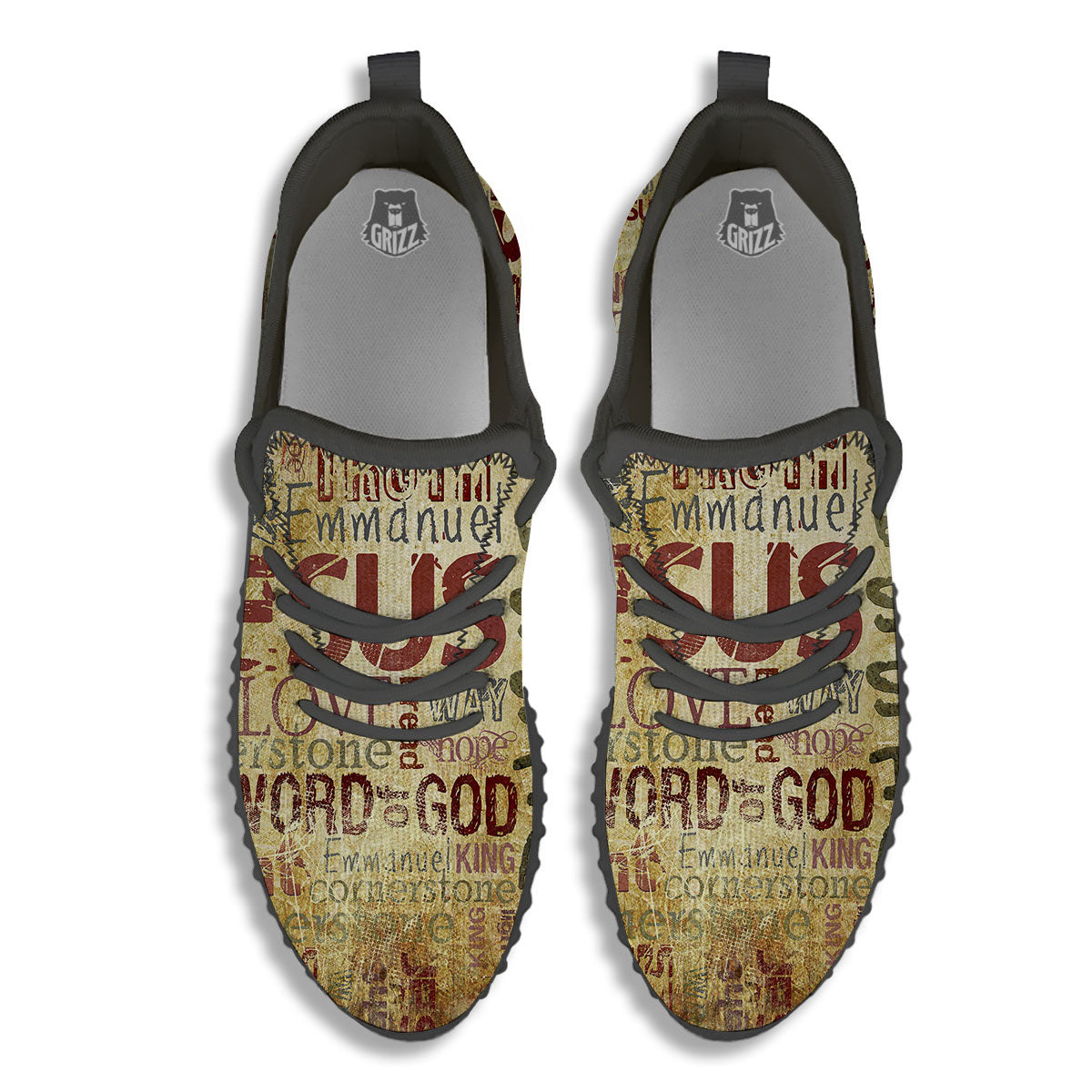 Words Old Religious Print Black Walking Shoes-grizzshop