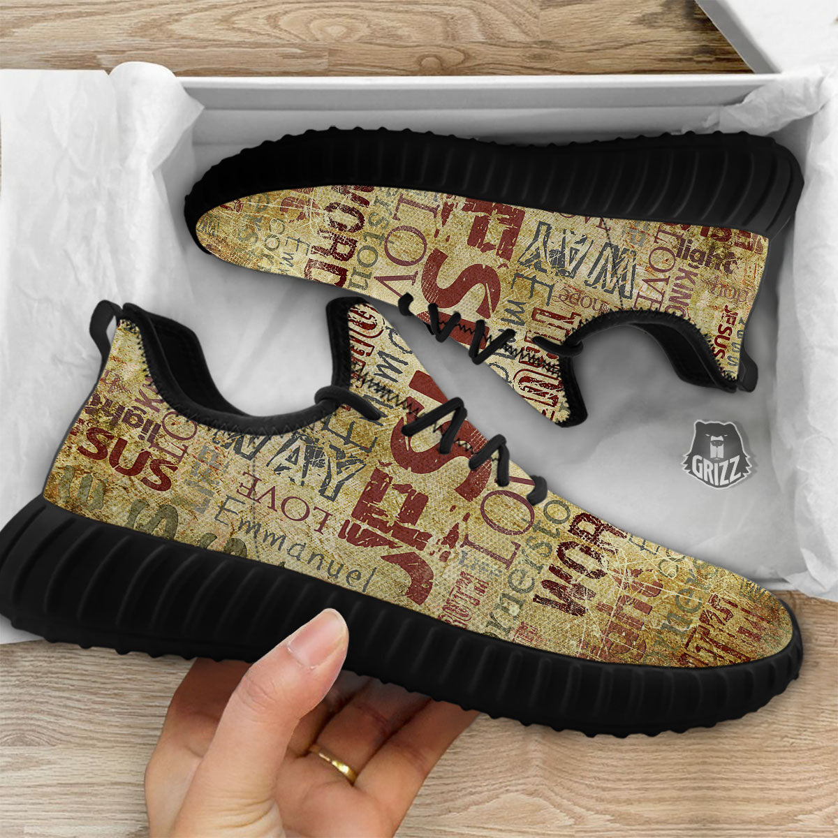 Words Old Religious Print Black Walking Shoes-grizzshop
