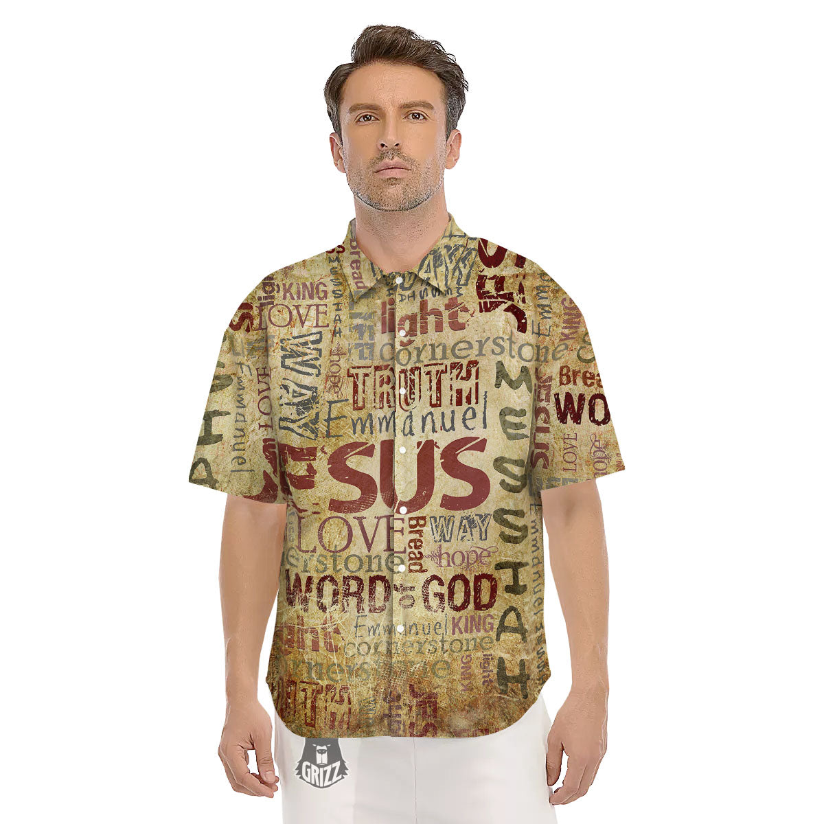 Words Old Religious Print Men's Short Sleeve Shirts-grizzshop