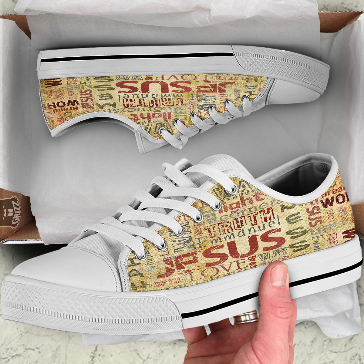 Words Old Religious Print White Low Top Shoes-grizzshop