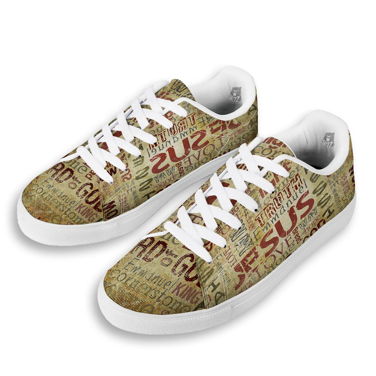 Words Old Religious Print White Low Top Sneakers-grizzshop