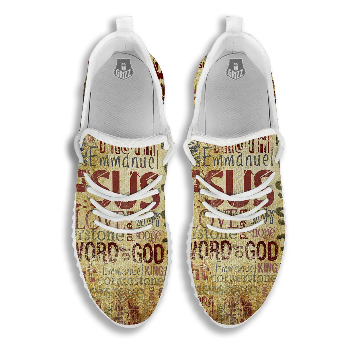Words Old Religious Print White Walking Shoes-grizzshop