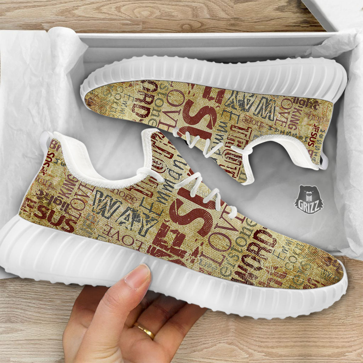 Words Old Religious Print White Walking Shoes-grizzshop
