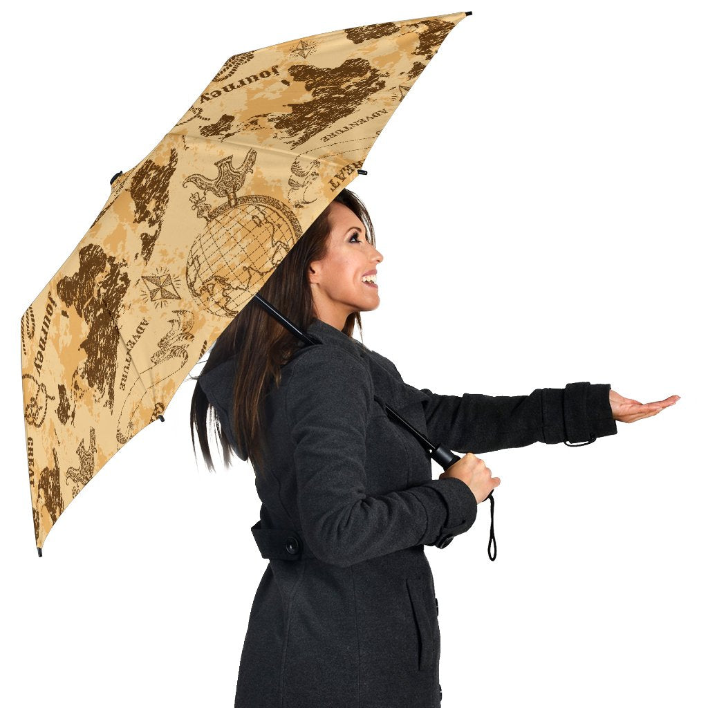 World Map Pattern Print Automatic Foldable Umbrella-grizzshop