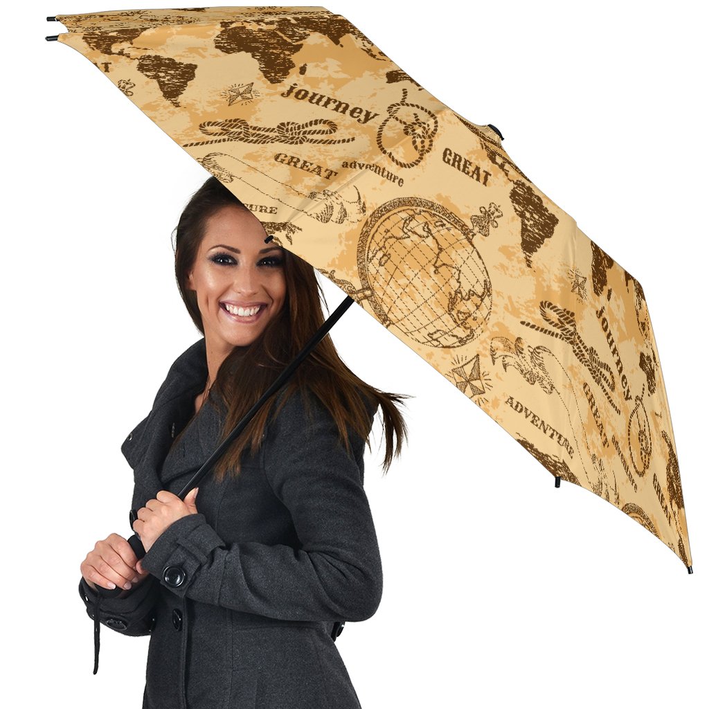 World Map Pattern Print Automatic Foldable Umbrella-grizzshop