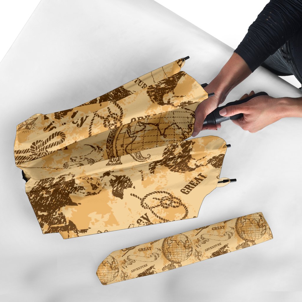 World Map Pattern Print Automatic Foldable Umbrella-grizzshop