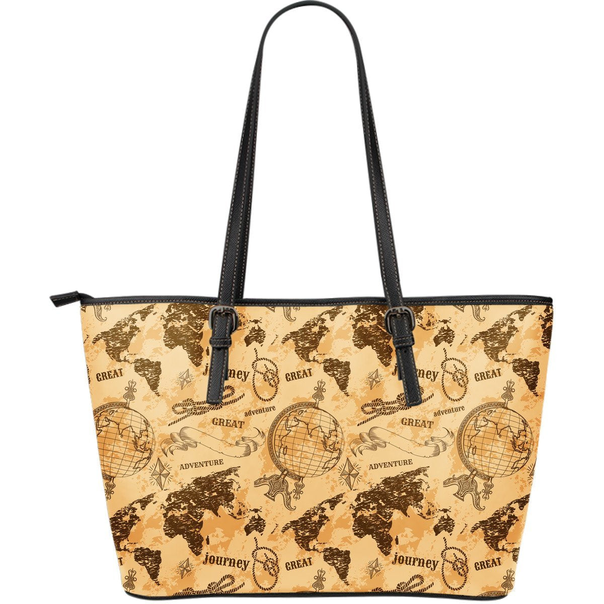 World Map Pattern Print Leather Tote Bag-grizzshop