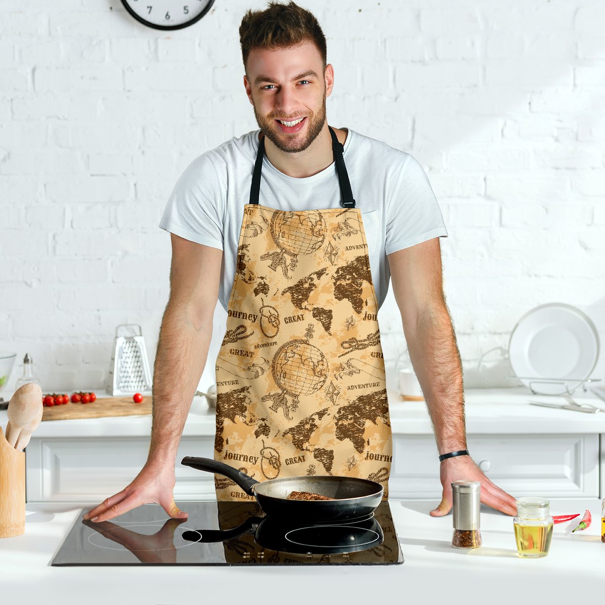 World Map Pattern Print Men's Apron-grizzshop